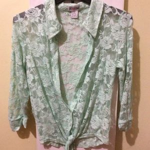 Mint Green Tie Front LACE COVER UP